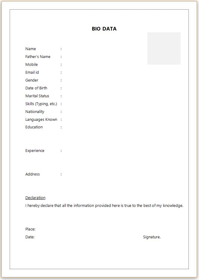 9 Simple Bio Data Formats For Job Pdf & Word Free Download Bio Data 216