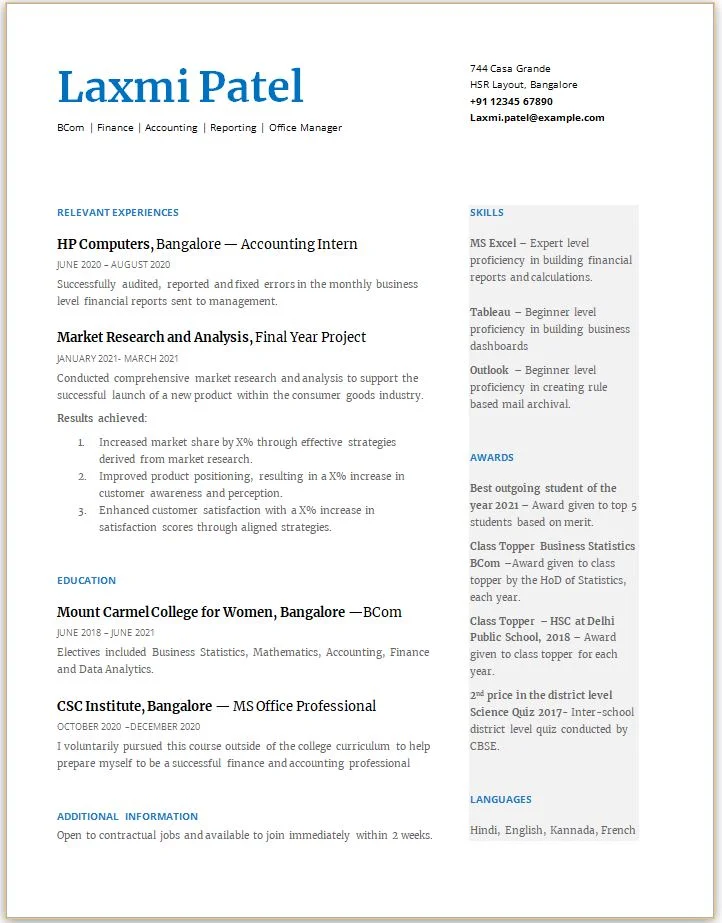 bcom-fresher-best-resume-format