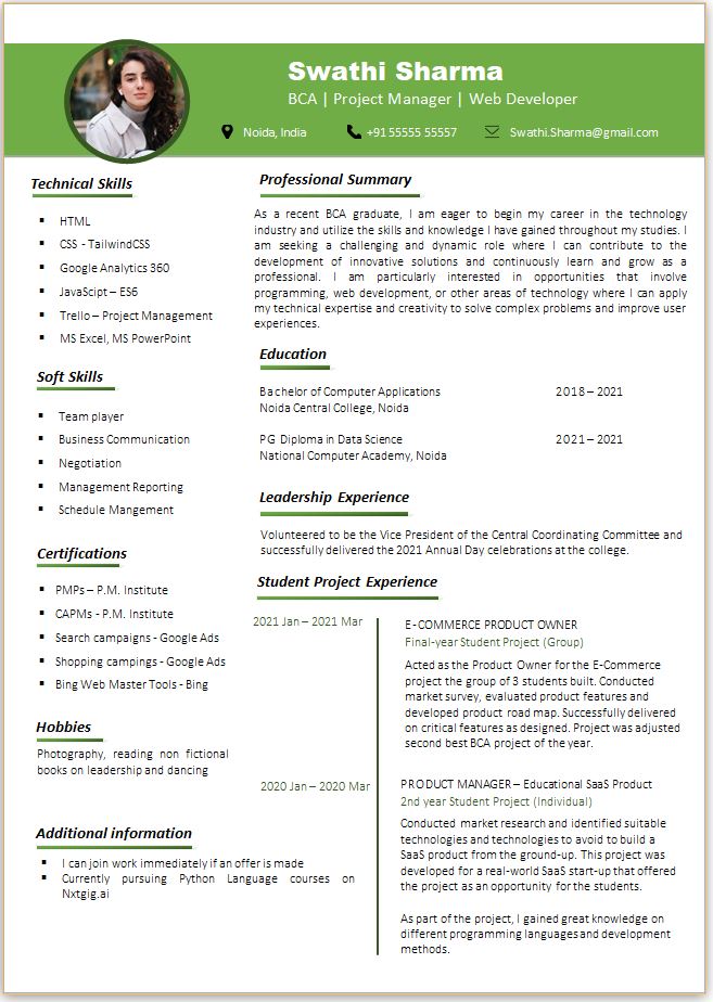 BCA Fresher resume illustration