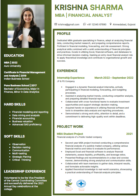 MBA Fresher Sample Template resume format