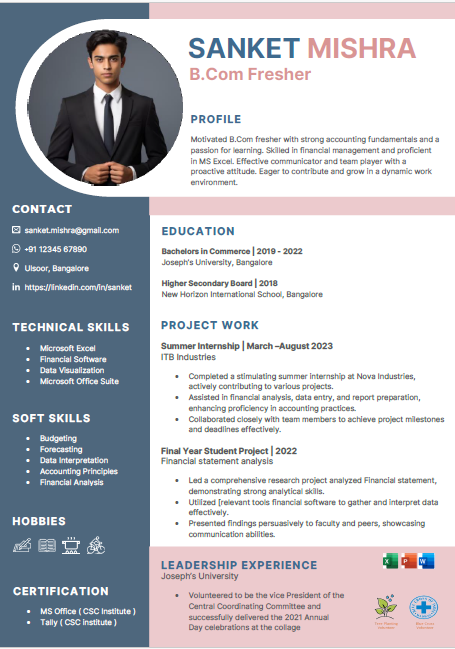 B.Com Sample resume illustration