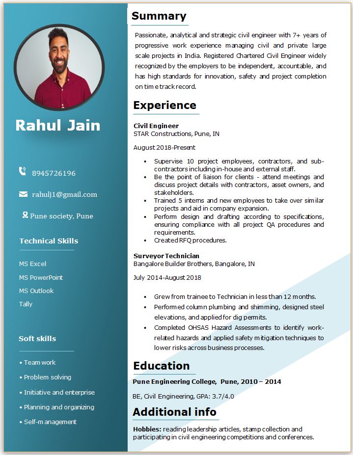 BE Civil Engineering best resume format