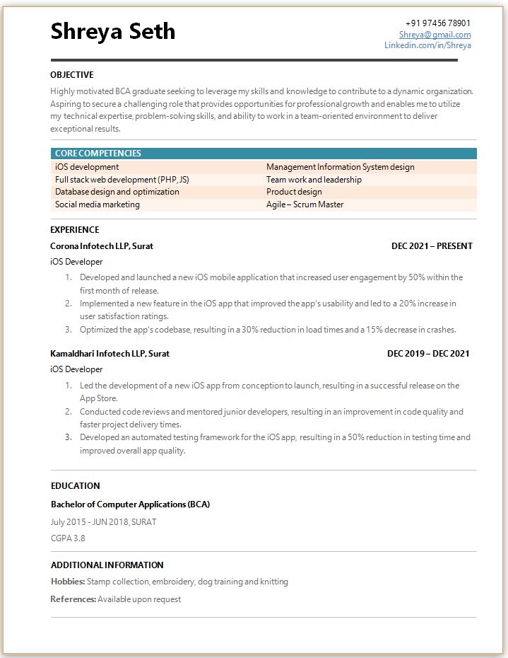 BCA Experienced resume illustration