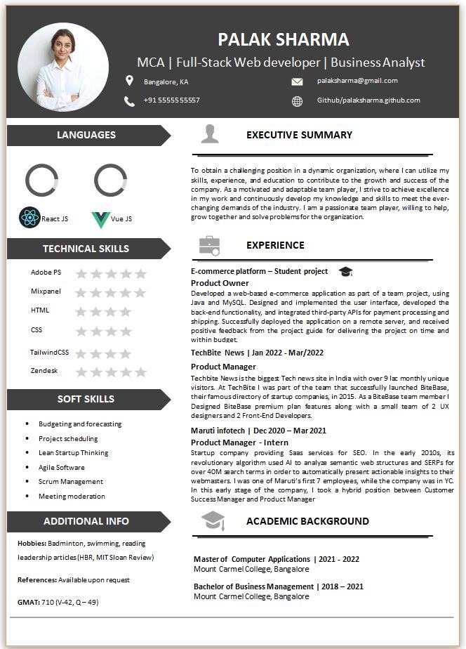 MCA Fresher / Experienced Resume Format Image