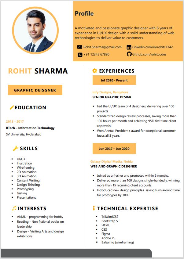 BTech IT Sample best resume format