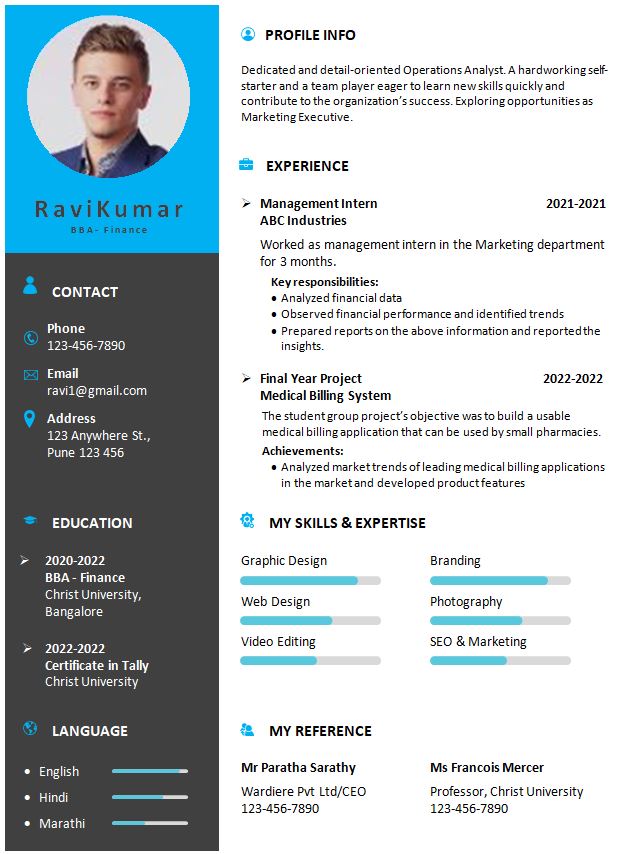 BBA Finance | BBA IT Fresher Resume resume illustration