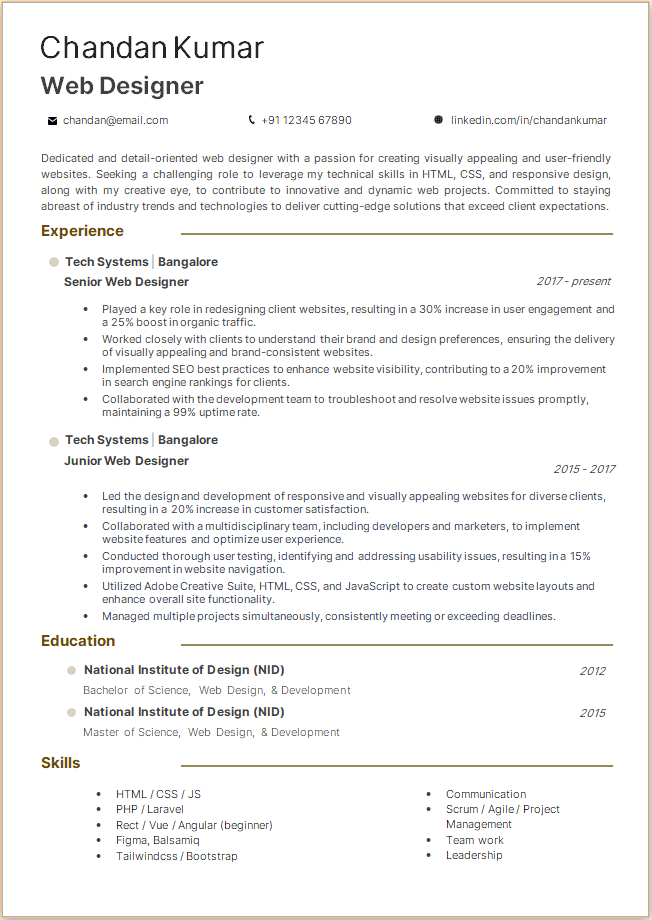 Web Designer Sample resume format