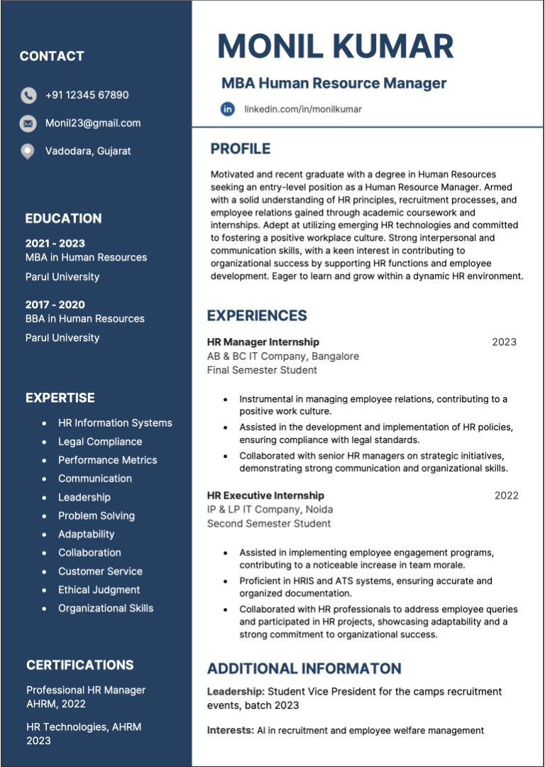 Free Fresher Resume Formats In MS Word BCA BBA BCom BE MBA MCA BTech