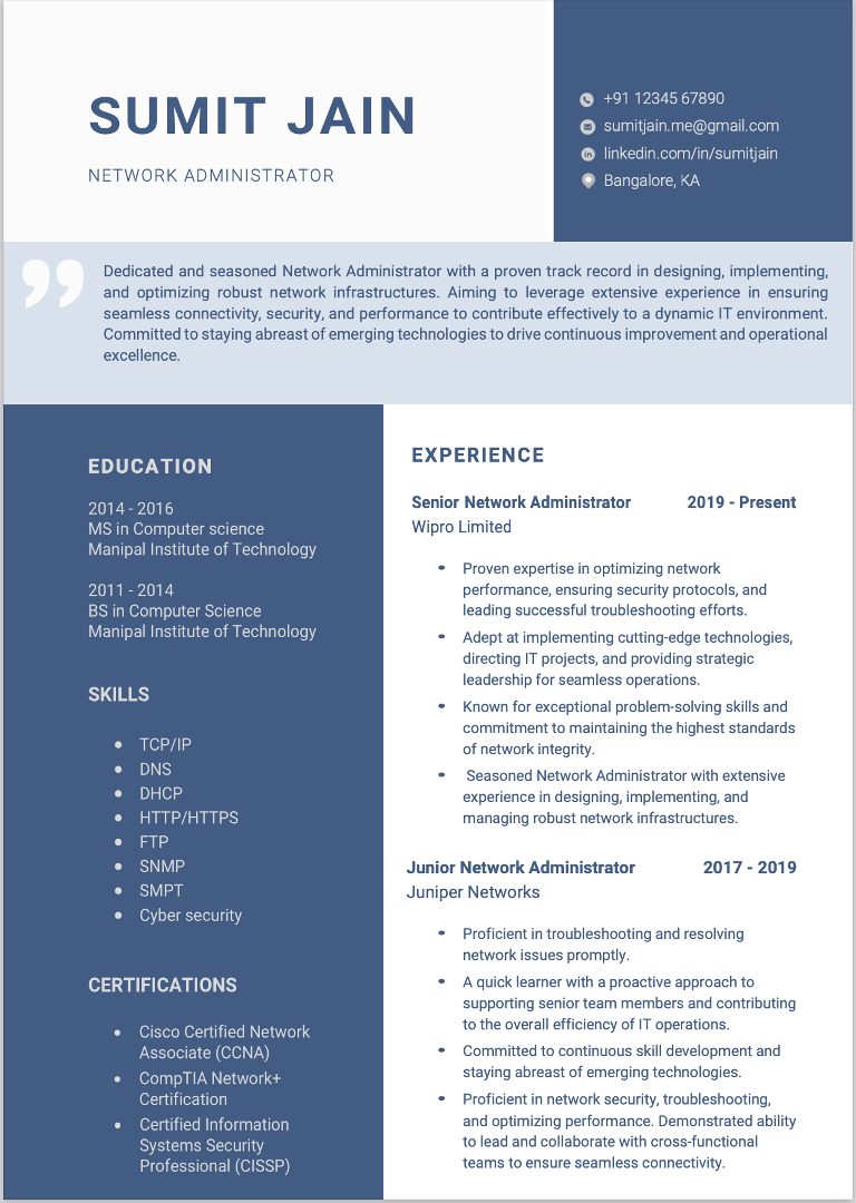 Computer Science Sample in MS Word resume illustration