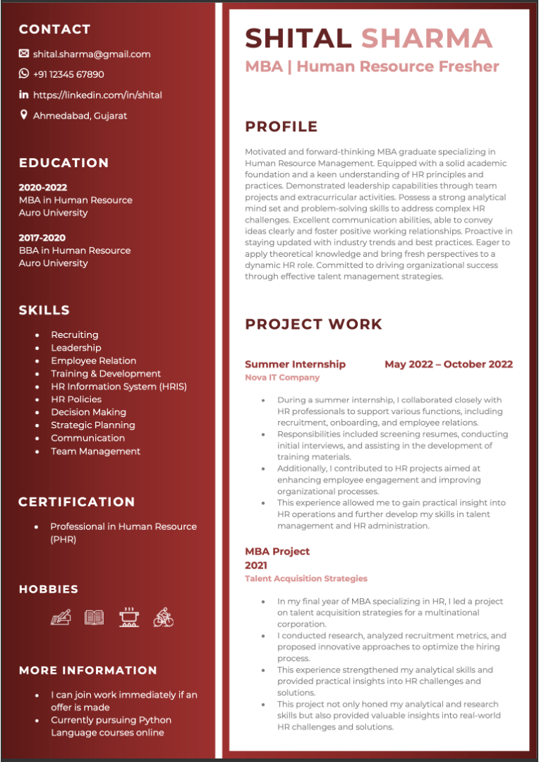 MS WordTemplate resume format