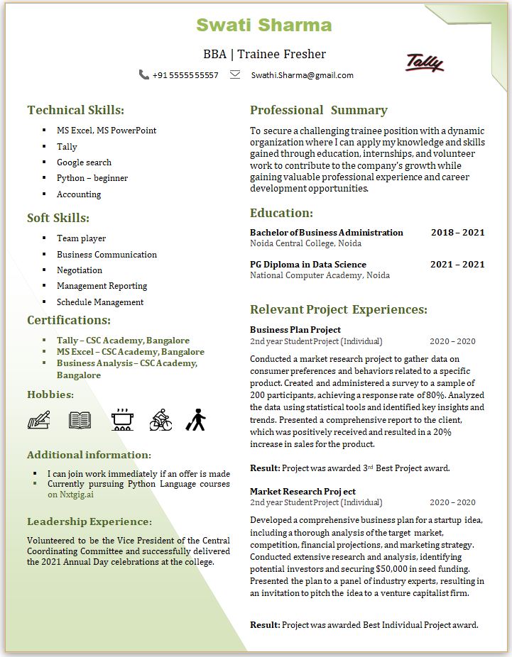 Fresher best resume format