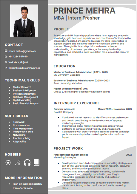 MBA Intern resume format
