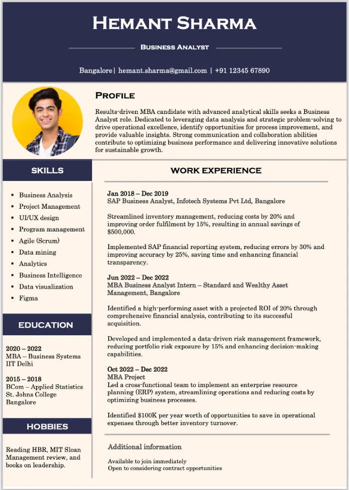 MBA Sample resume illustration