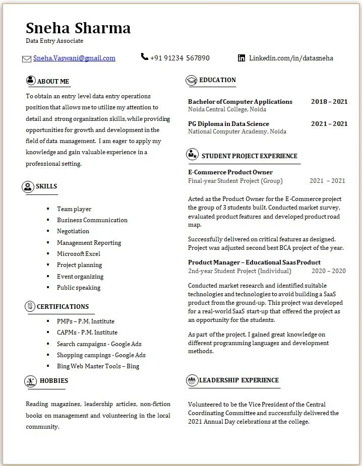 Fresher resume format