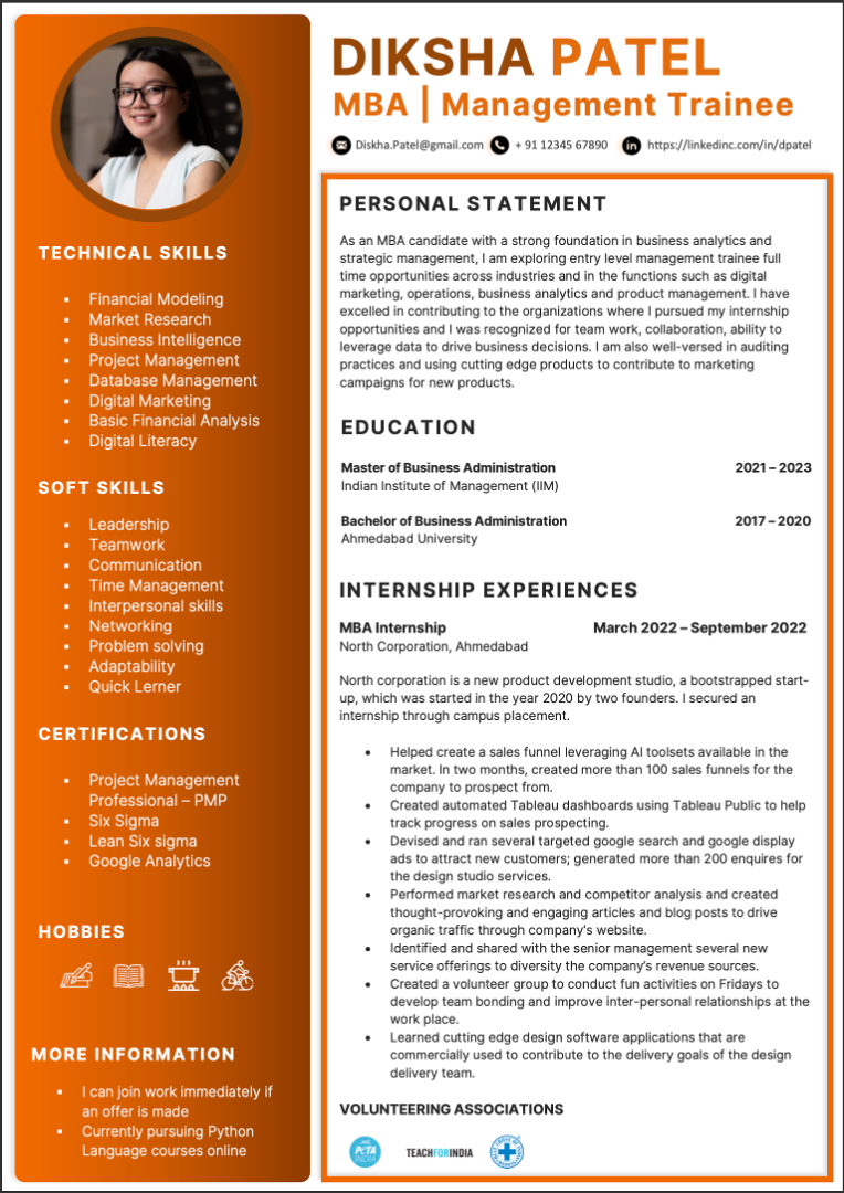 MBA Fresher resume illustration