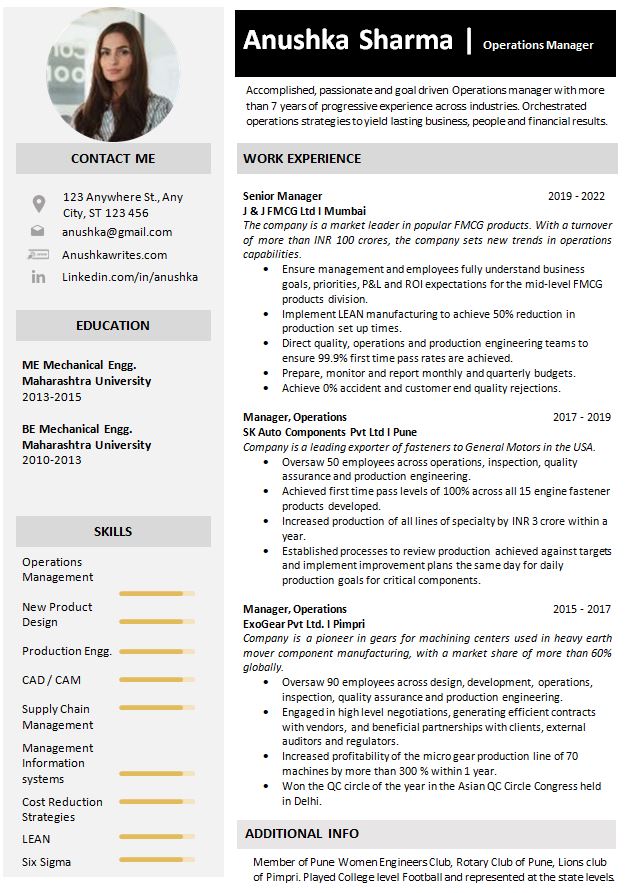 BE Mechanical Experienced resume illustration