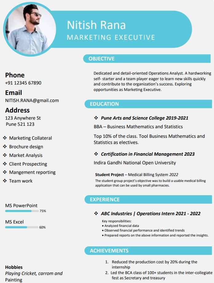 BBA Fresher Best Resume Format