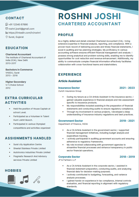 CA Sample resume format