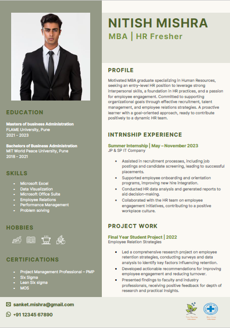 BBA Fresher resume illustration