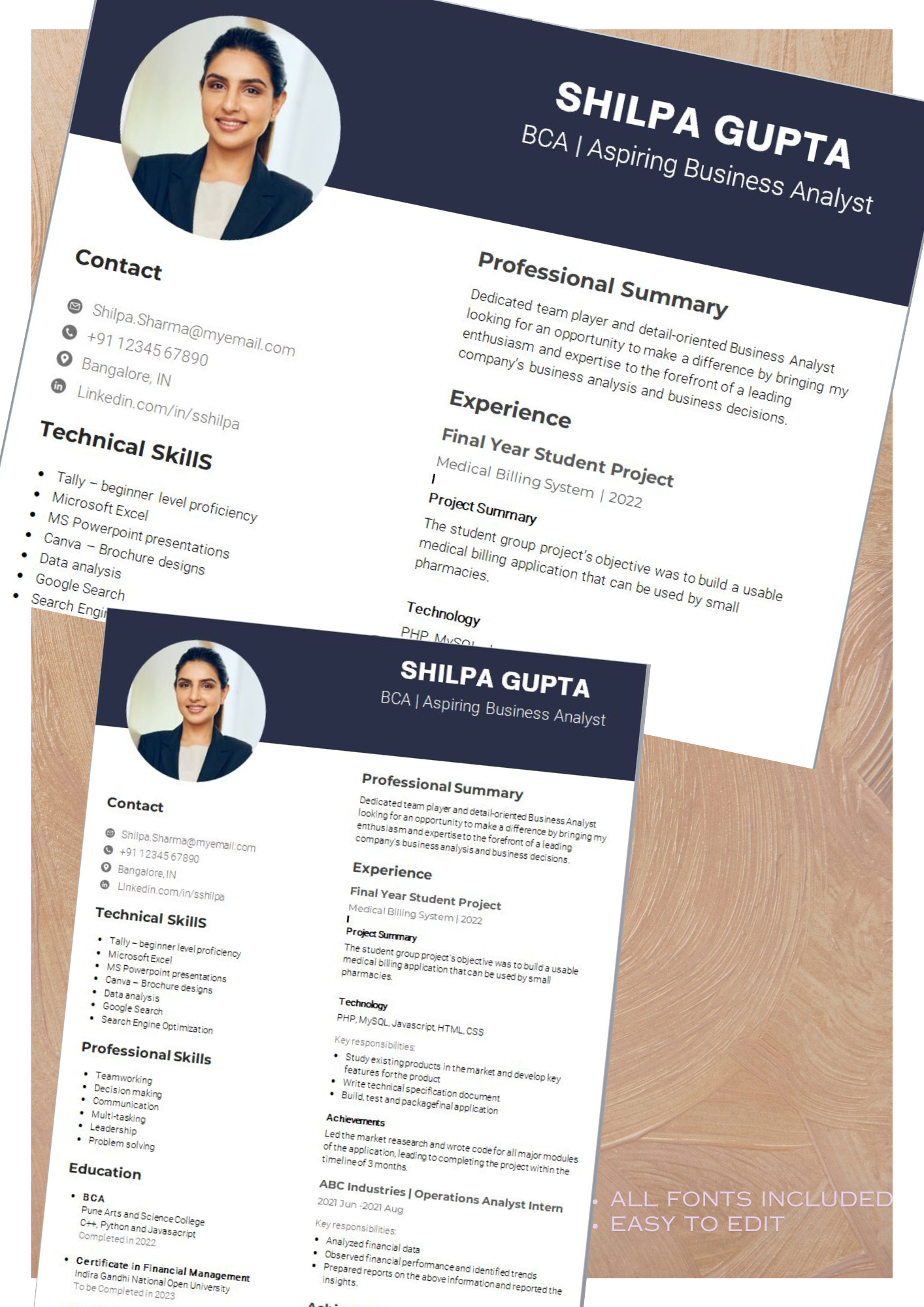 BCA Fresher resume format